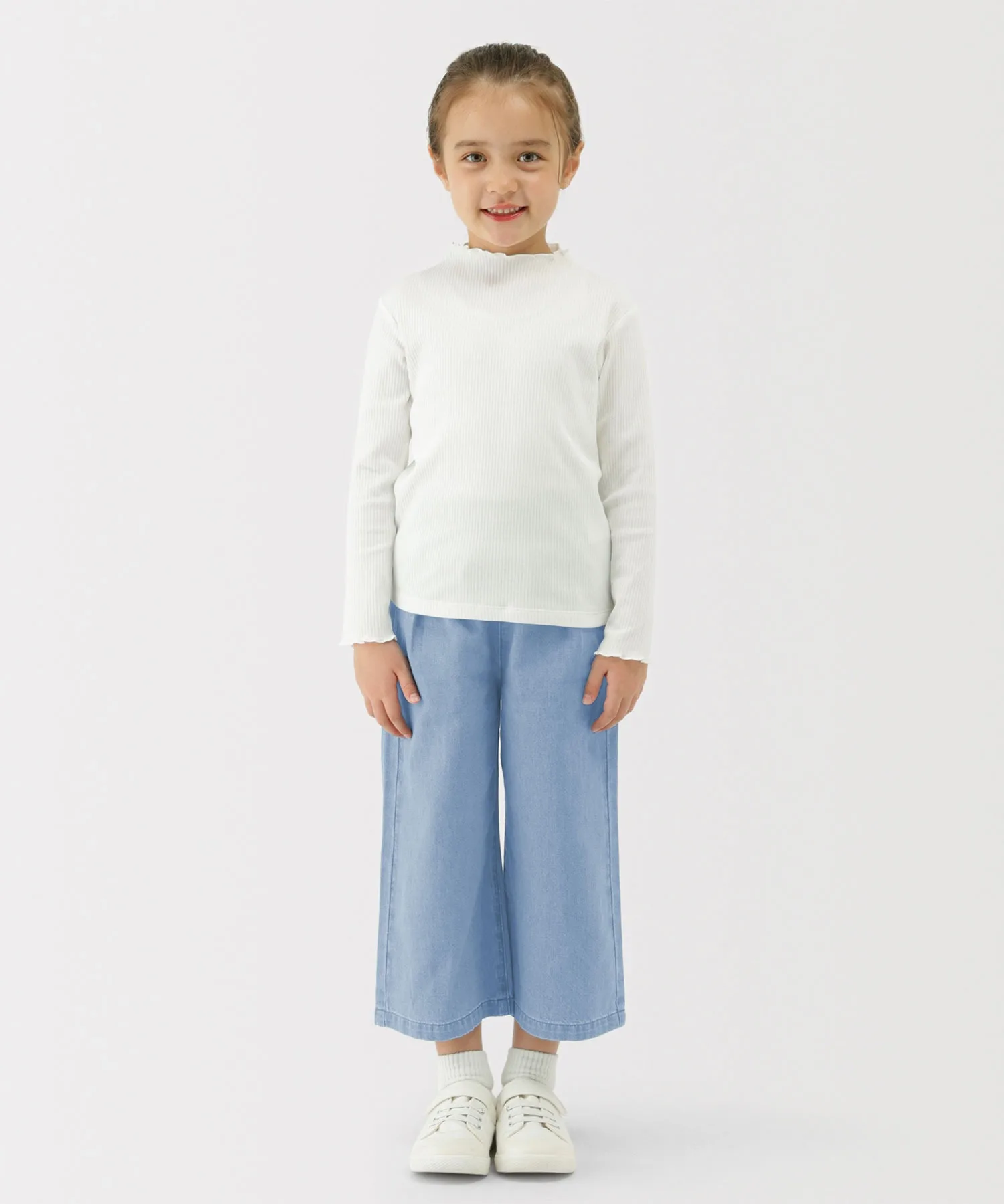 Детские широкие джинсы из лёгкого денима Kids Light Ons Denim Wide Pants Muji Light Blue — фото 2