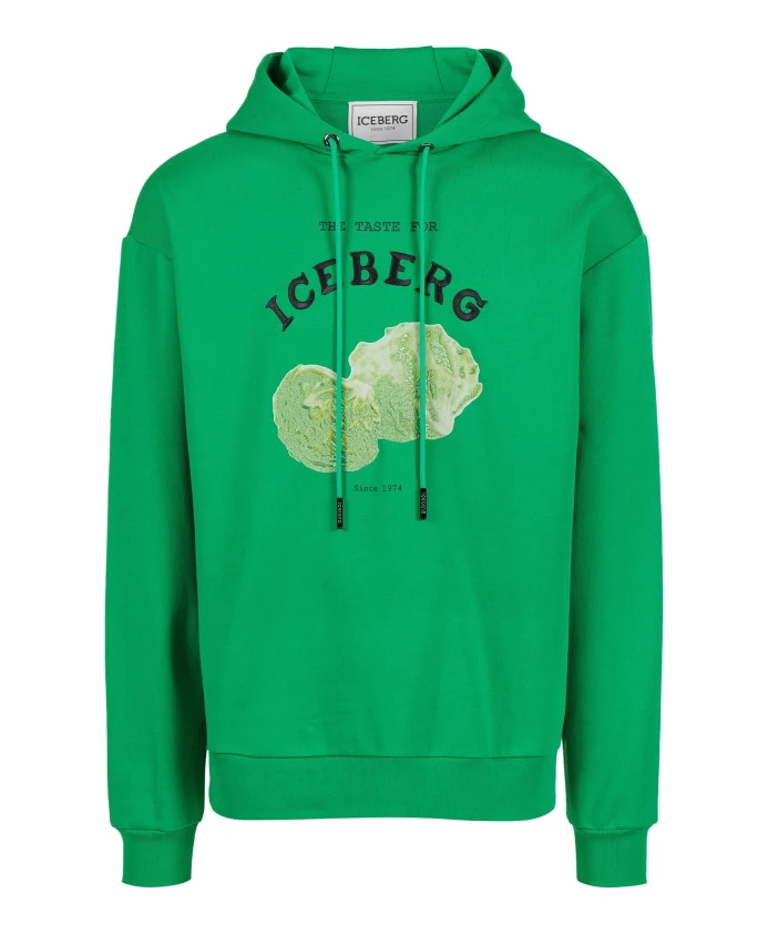 

Худи стандартного кроя, салатового цвета, зеленого цвета с принтом в виде листьев салата. Iceberg, зеленый