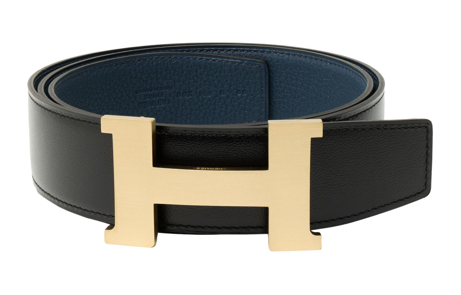HERMES Кожаный ремень мужской двусторонний из телячьей кожи Того черный и прусский синий, Black/Prussian Blue — фото 3