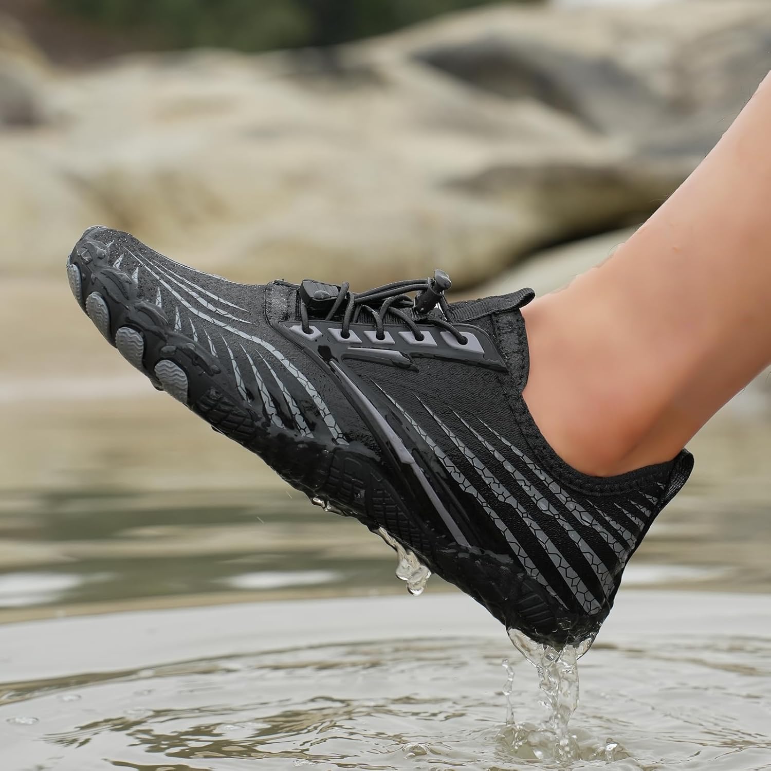 Женские кроссовки Kubbon Barefoot с широкой носовой частью, противоскользящие, унисекс, для спорта, активного отдыха и бега, быстросохнущая водная обувь для походов и прогулок, черный — фото 2