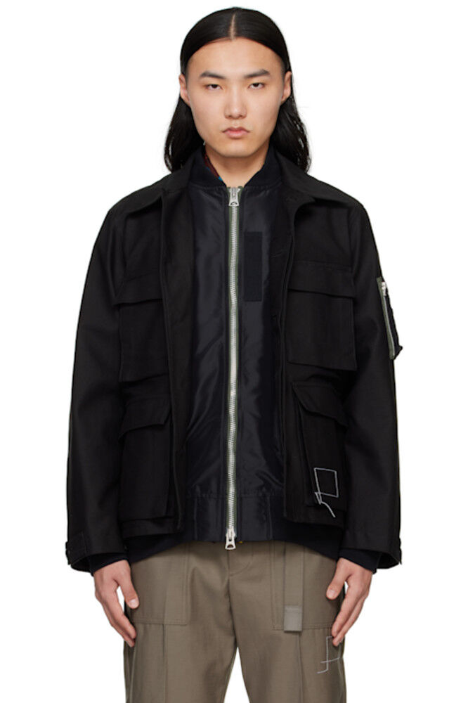 

Черная куртка WTAPS Edition из хлопкового атласа сзади sacai