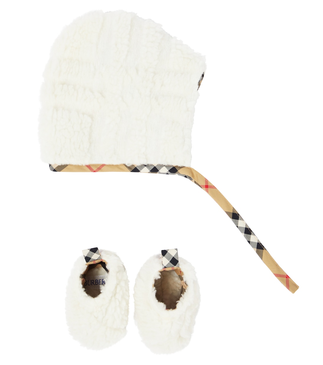 

Комплект из детской флисовой шапочки и тапочек Burberry Kids, Salt Ip Check