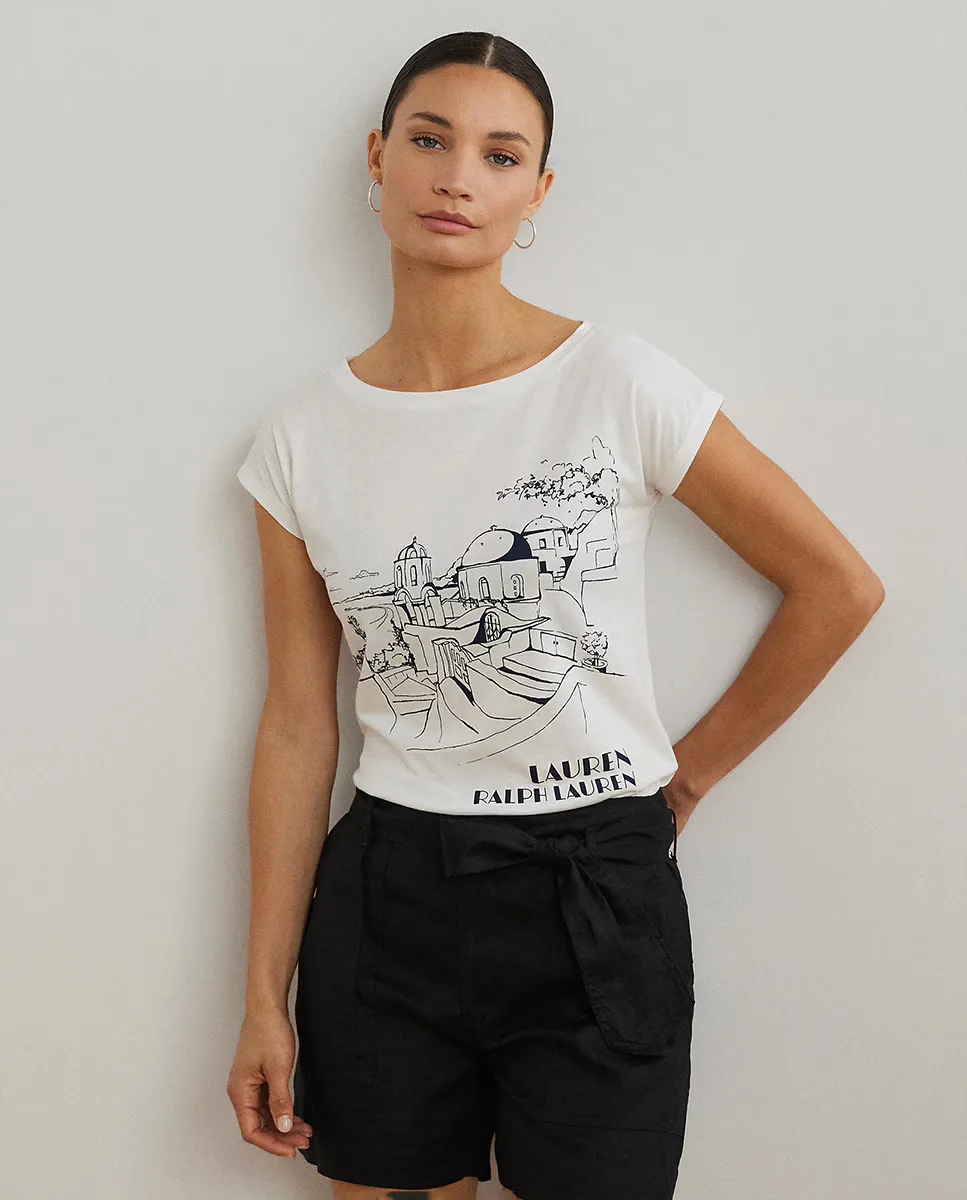 

Женская футболка из хлопка с принтом Lauren Ralph Lauren, белый