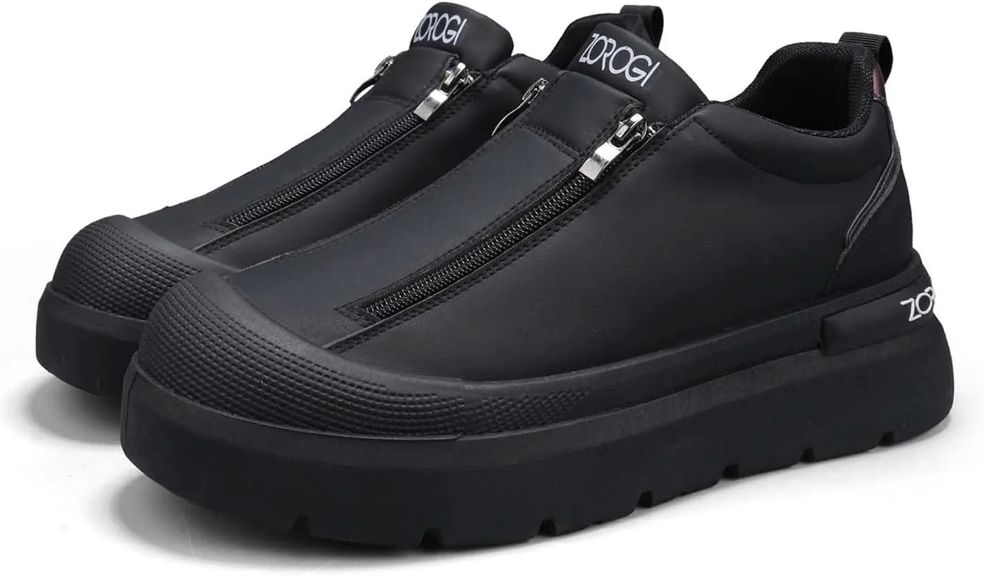 Men's Double Zipper Baotou Fashionable Sports Simple Leisure Low Cut Waterproof Board Kitchen Shoes Generic, черный — фото 2