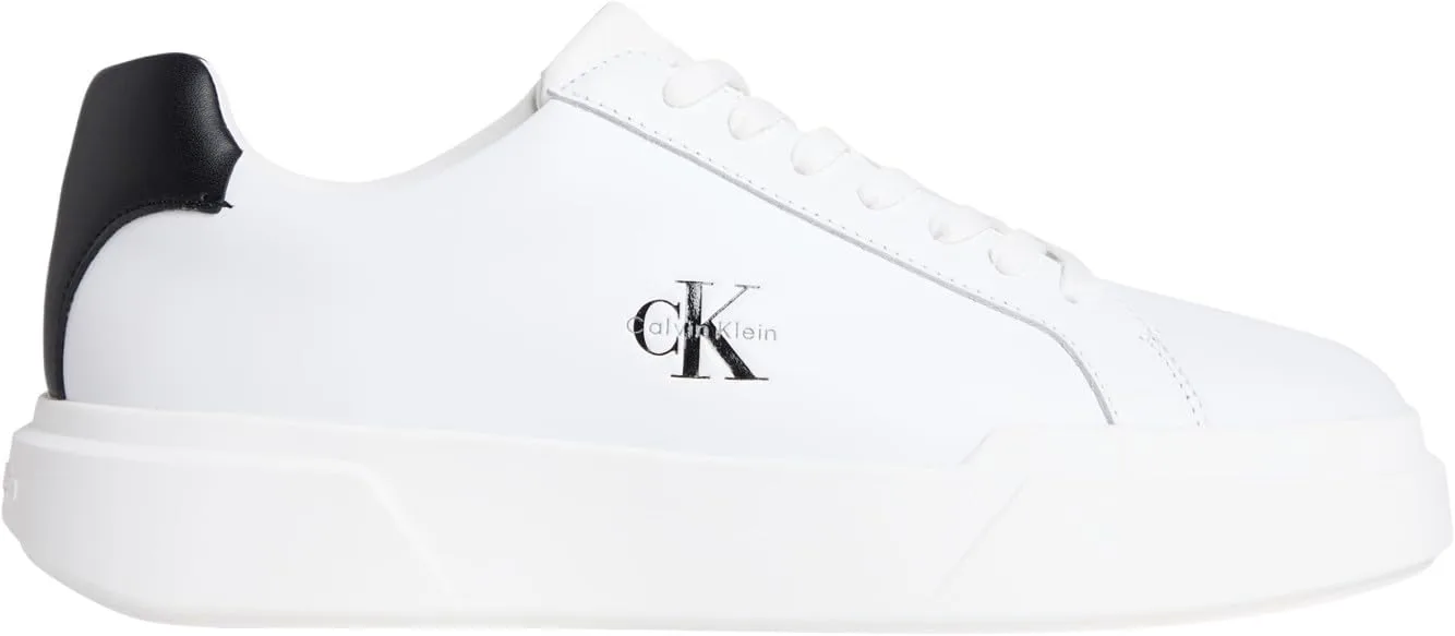Мужские кожаные кроссовки Calvin Klein с толстой подошвой и шнуровкой, белый/черный