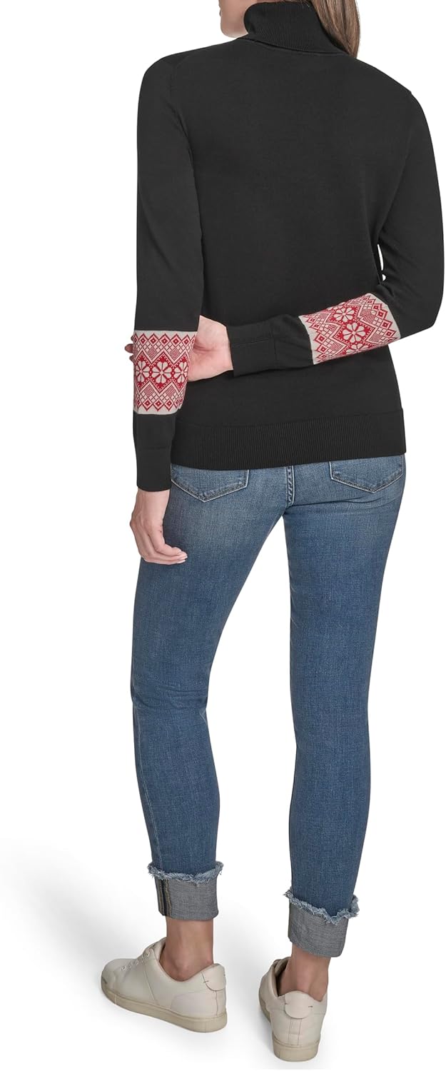 Женская хлопковая водолазка с длинным рукавом Tommy Hilfiger, легкая, Black/ Ivory/ Scarlet — фото 4