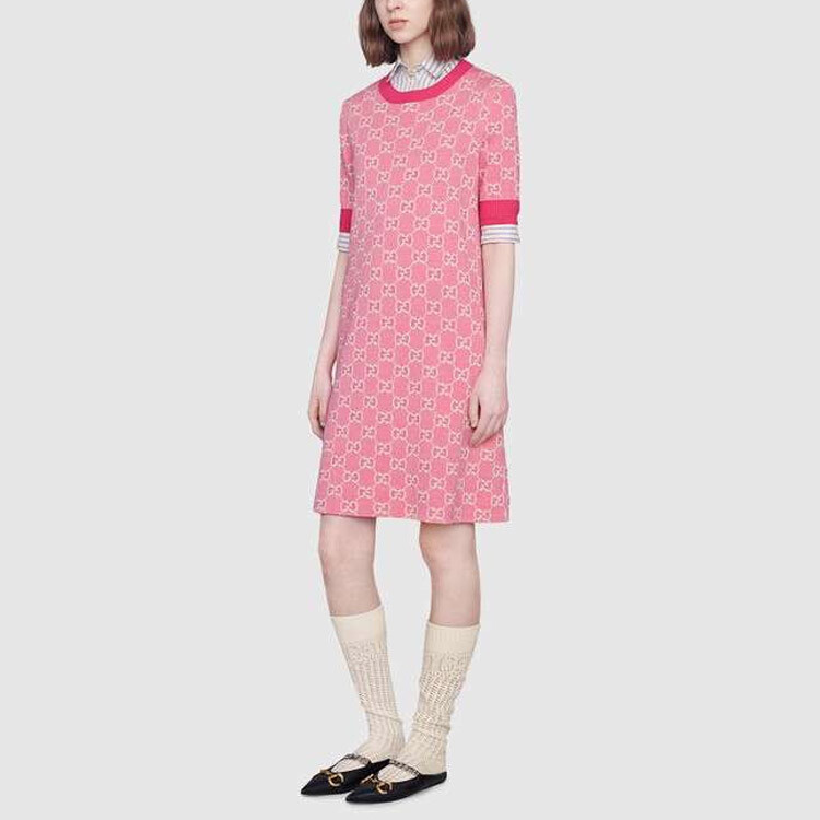 Женское платье Gucci классическое, из натурального хлопка, розовое — фото 4