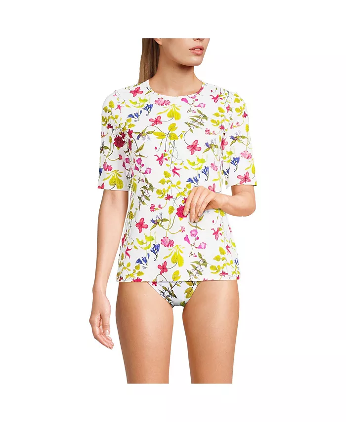 

Женский расслабленный рашгард SunShade UPF 50 с рукавом до локтя Lands' End, белый