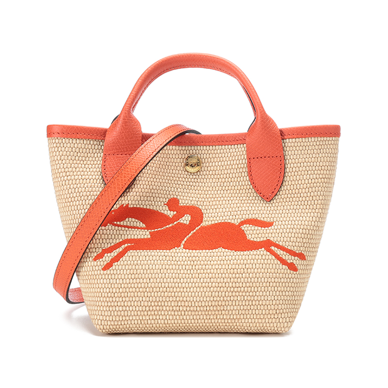 

LONGCHAMP Сумка-мешок из соломенного льна с коровьей кожей, женская, на одно плечо, цвета хаки и оранжевый