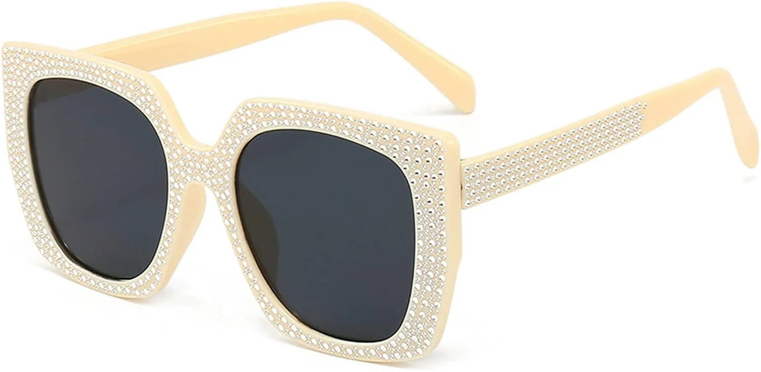 

Большие квадратные солнцезащитные очки с бриллиантами для женщин, в стиле ретро, ​​для рейв-вечеринок, модные солнцезащитные очки со стразами mincl, Beige