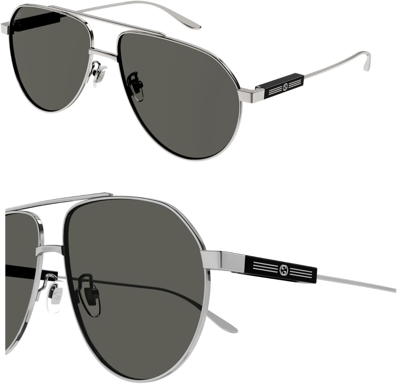 

Мужские солнцезащитные очки Gucci GG1311S GG с переплетающимся логотипом в форме пилота, неполяризованные – в комплекте роскошный набор для очков – оправа цвета «оружейная сталь» с серыми линзами