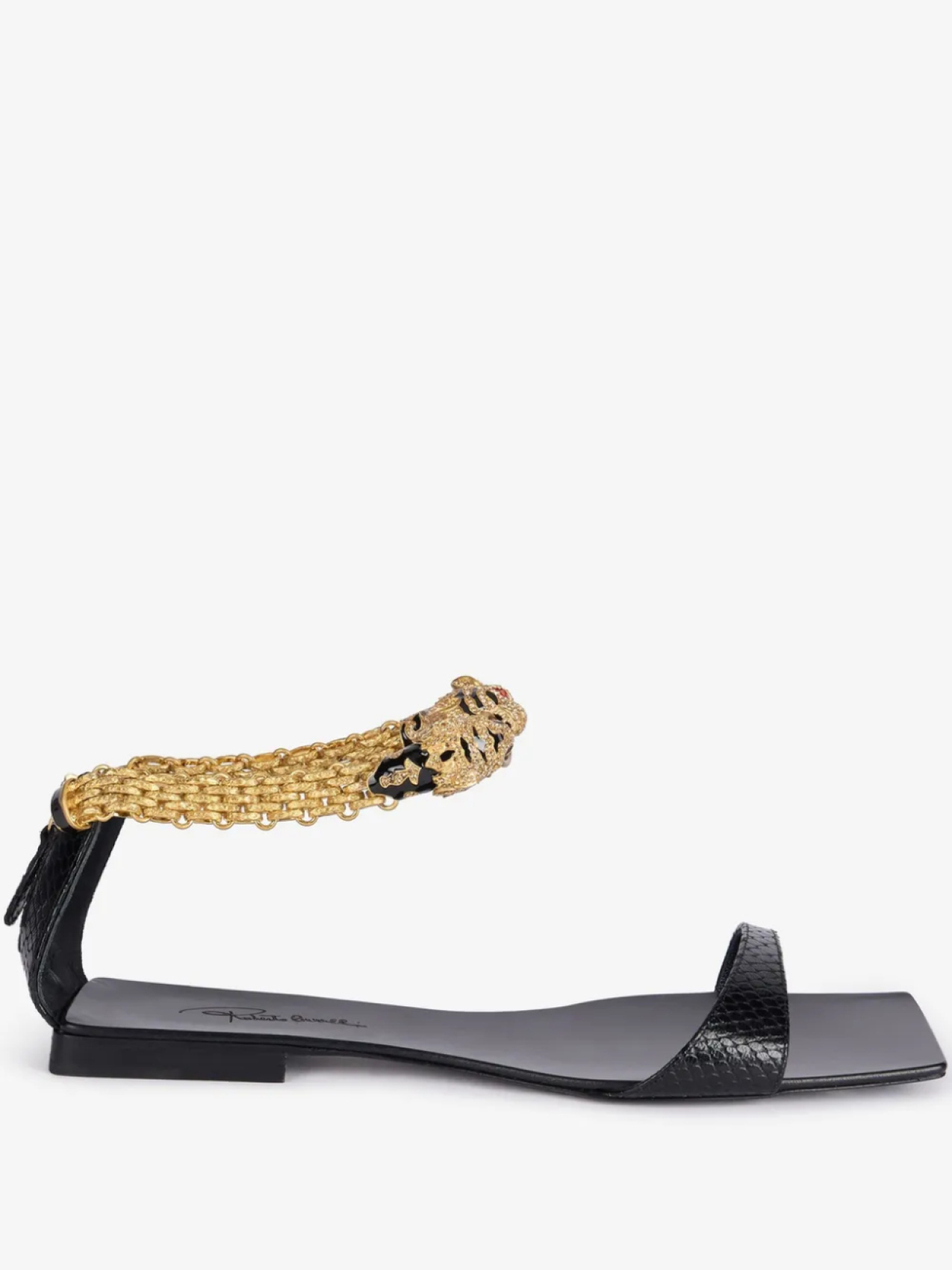 Сандалии на плоской подошве Roberto Cavalli Jewel Tigers, черный