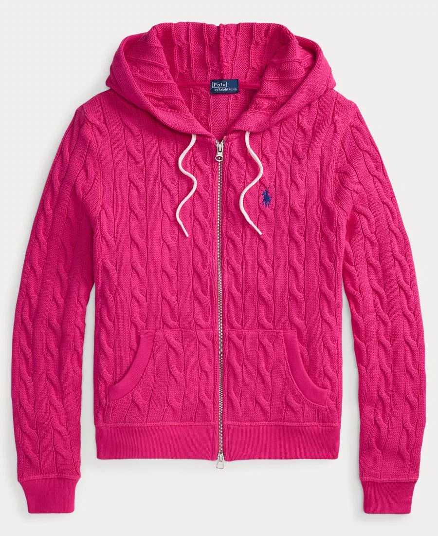 Женская хлопковая толстовка крупной вязки на молнии Polo Ralph Lauren, Accent Pink — фото 2