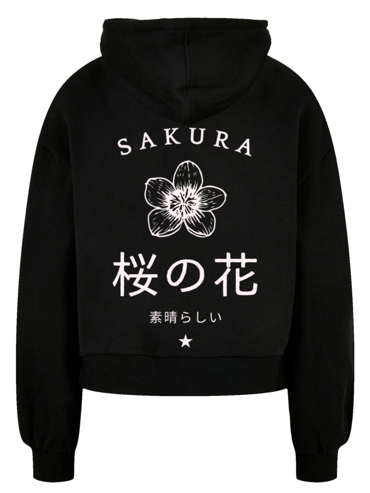 

Женская толстовка большого размера из органического материала с изображением цветка сакуры черного цвета F4NT4STIC