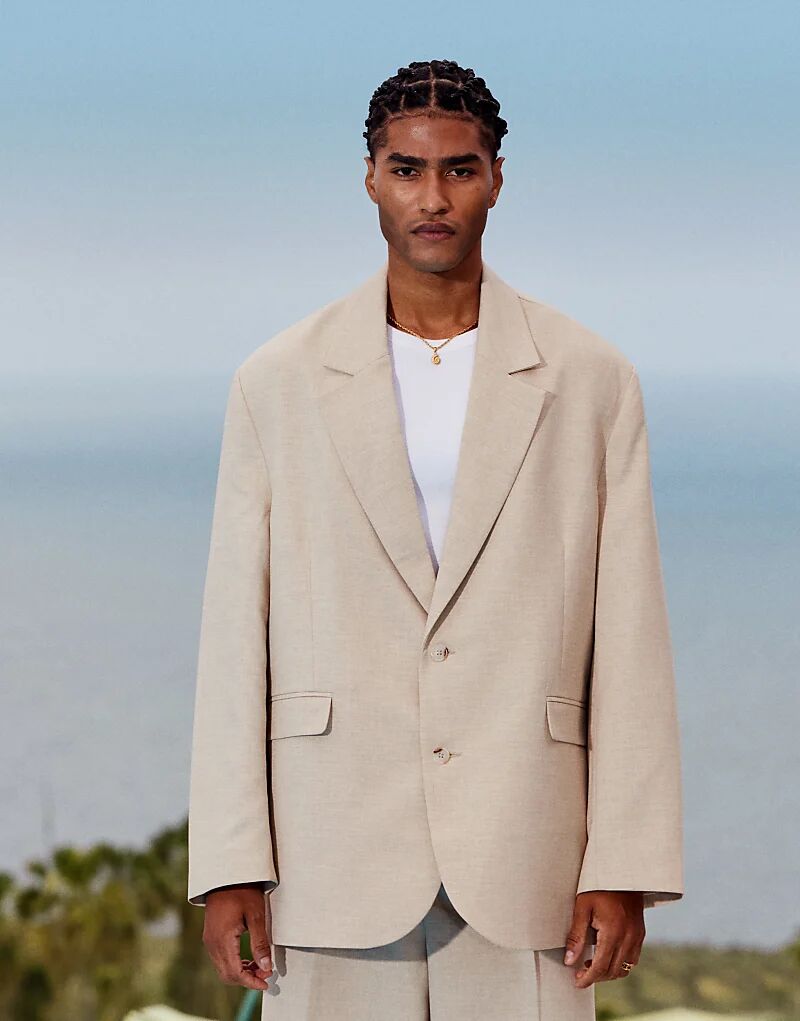 

Свободный пиджак ASOS DESIGN цвета «камень»