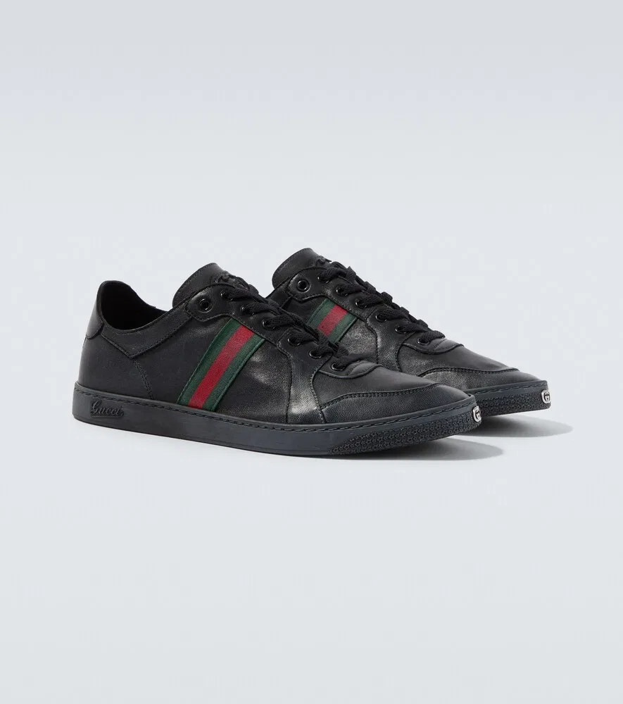 Кожаные кроссовки Stretch Web Stripe Gucci, черный