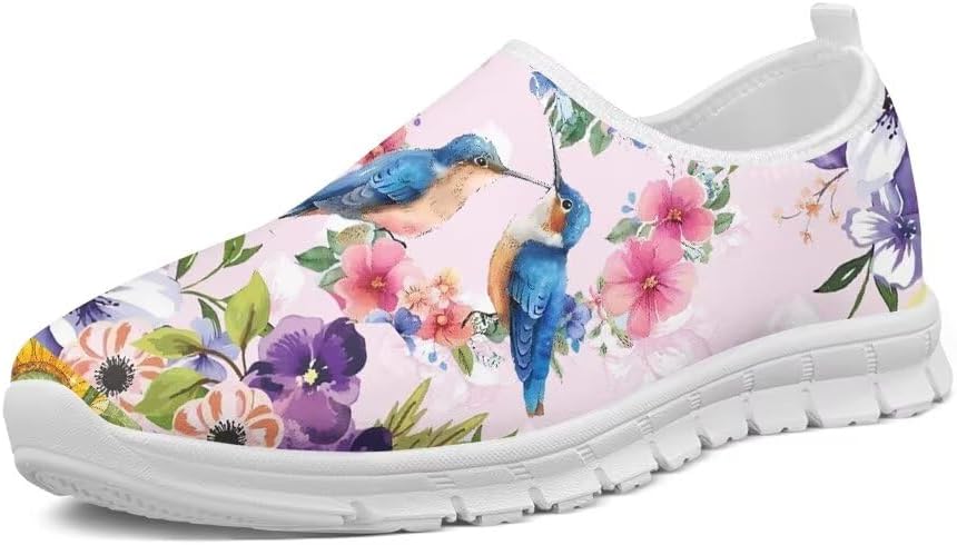 

Женские кроссовки Forchrinse Blue Hummingbird Floral для прогулок, мужские слипоны, легкие мягкие кроссовки с поддержкой свода, лоферы, дышащие