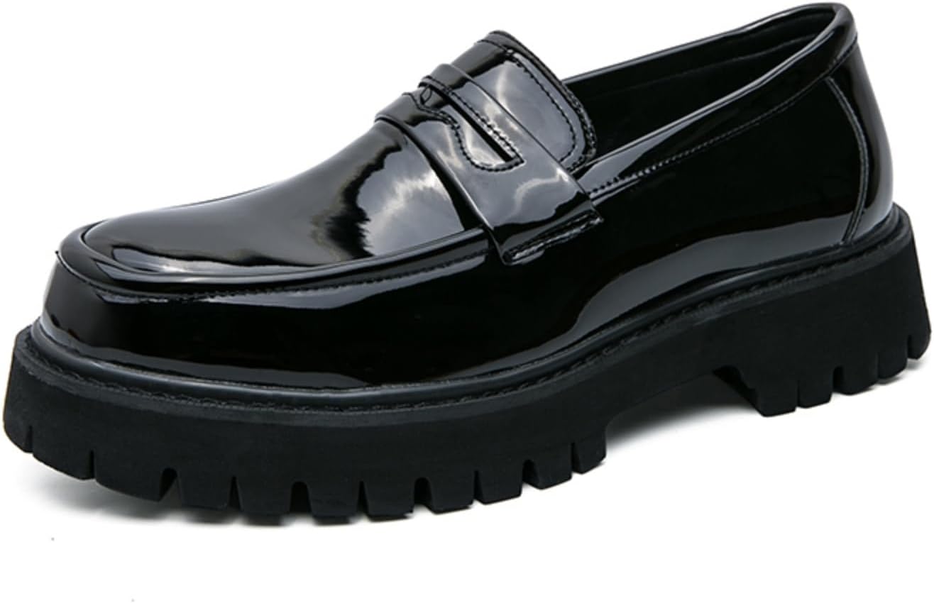 

Мужские кожаные слипоны Boaobaihuo на высокой платформе, лоферы с монетницей, нескользящие, низкие, с круглым носком и массивной подошвой, для делового повседневного стиля, выпускного или вечеринки, черный