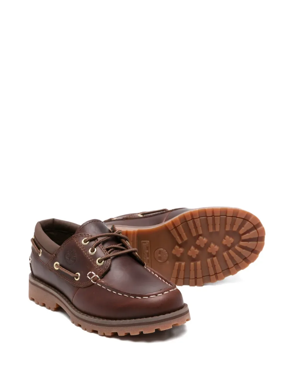 Кожаные лоферы на шнуровке с люверсами Timberland Kids, коричневый — фото 2