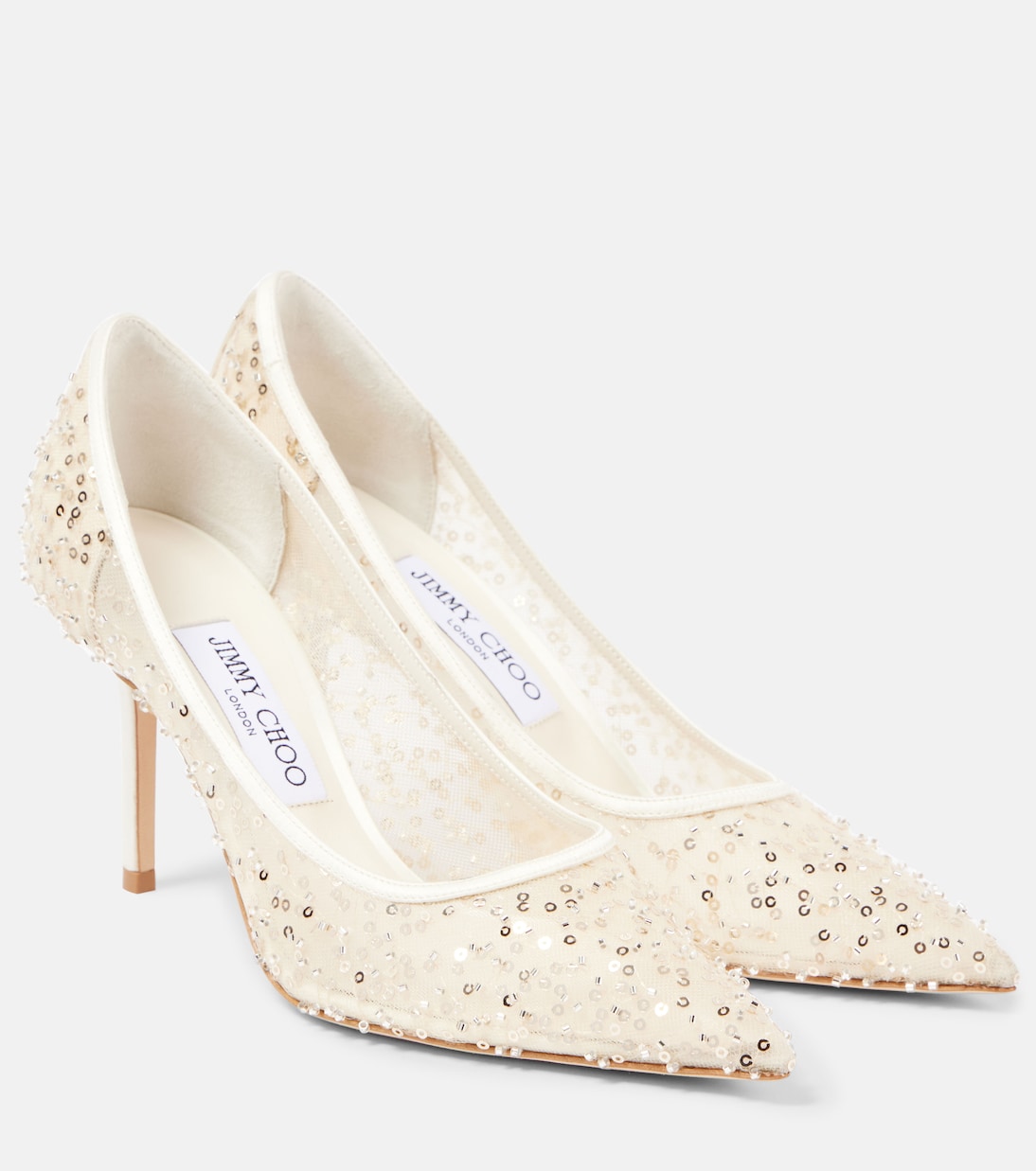 Туфли-лодочки Love 85 с сеткой и бусинами Jimmy Choo, слоновая кость