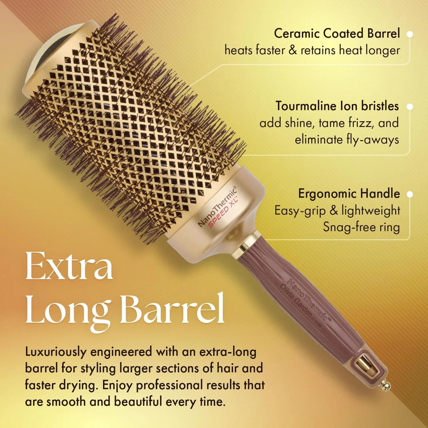 Термощетка для укладки волос Olivia Garden NanoThermic Ceramic + Ion Speed ​​XL Round Thermal Hair Brush - не электрическая - профессиональная щетка для нормальных и густых волос. 7 см — фото 4