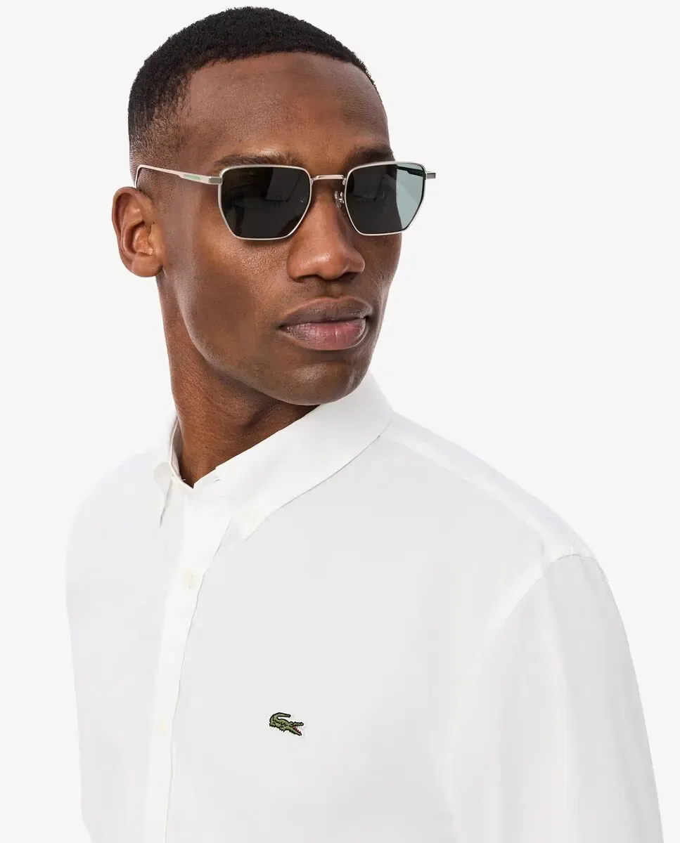 Мужская рубашка прямого кроя из эластичного поплина с длинным рукавом Lacoste, белый — фото 3