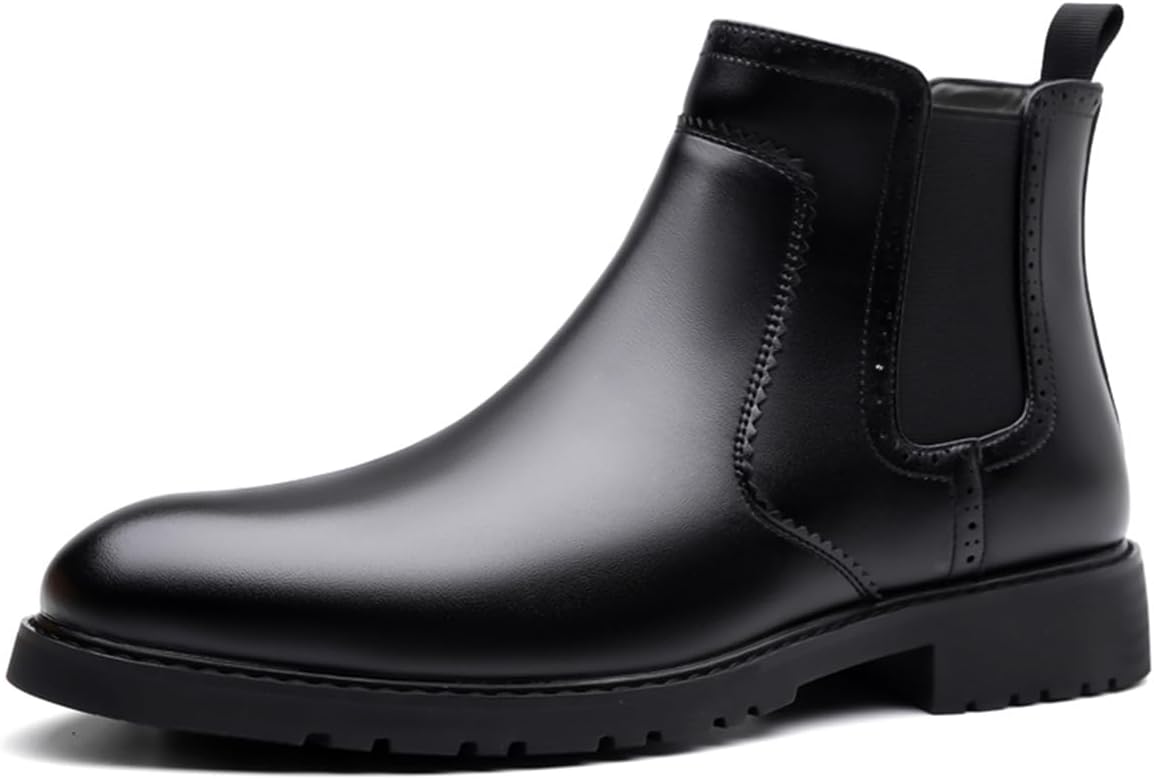 

Мужские классические ретро-челси ботинки мода кожаные ботильоны британского стиля короткие ботинки Generic, черный