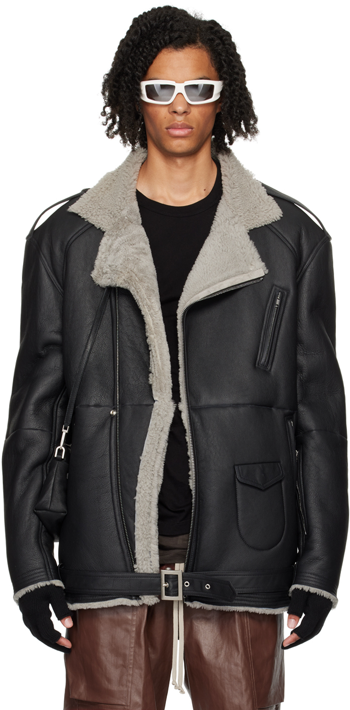 

Черная куртка Porterville Jumbo Luke Stooges из овчины Rick Owens, Black/Pearl