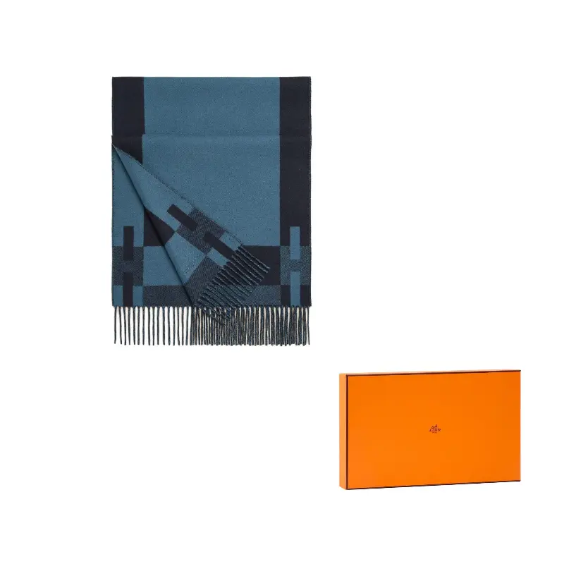 

HERMES Кашемировый шарф мужской морской синий, Marine Blue