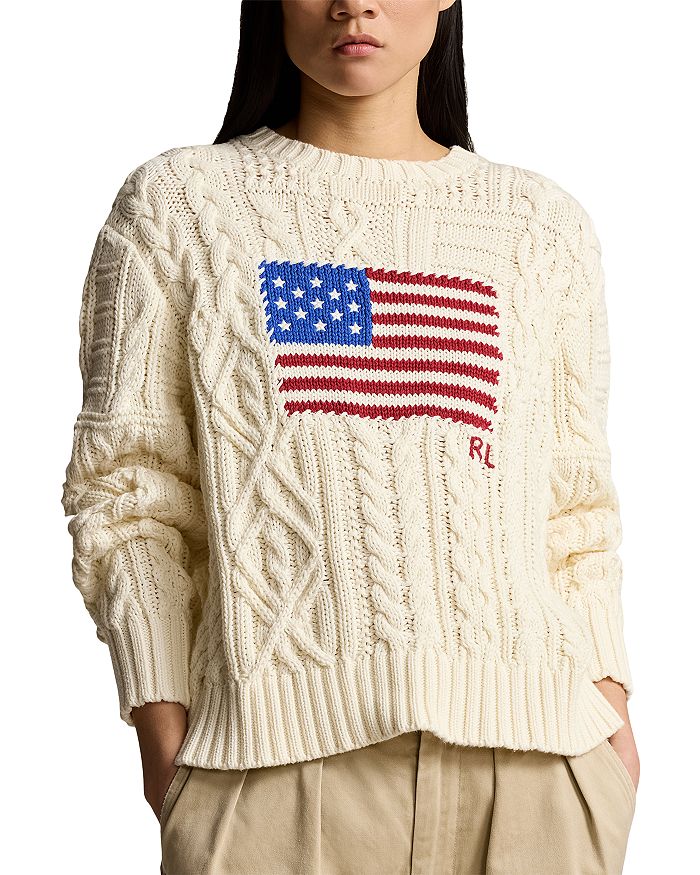 

Хлопковый свитер с интарсией и аранским флагом Ralph Lauren, слоновая кость/кремовый