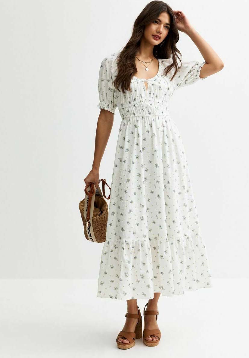

Повседневное платье FLORAL PRINT MILKMAID MIDI New Look, белый