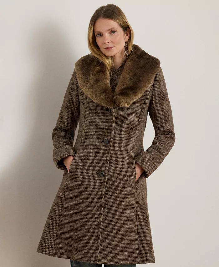 

Женское пальто с воротником из искусственного меха Lauren Ralph Lauren, коричневый
