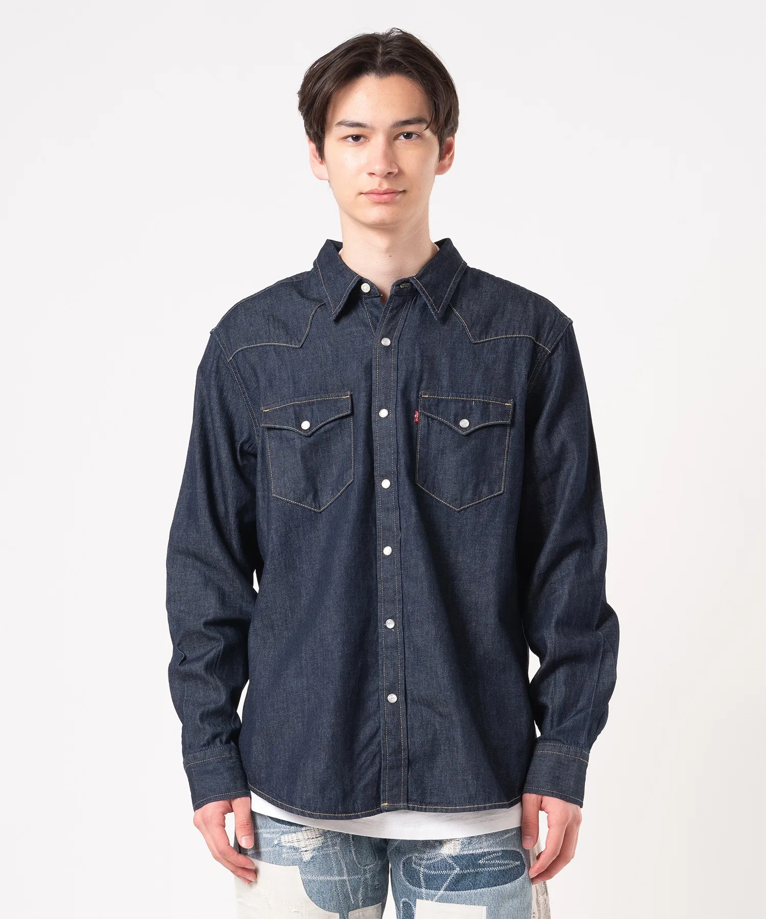 Мужская джинсовая рубашка Levi's Western с длинным рукавом тёмно-синяя