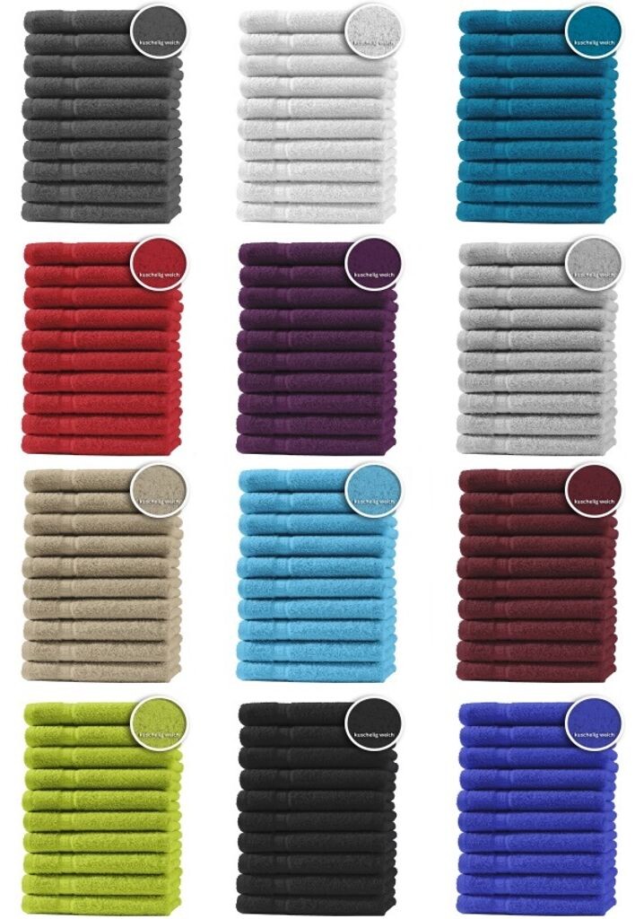 

Набор из 10 гостевых полотенец, полотенец для рук, полотенец для душа, банных полотенец, махровой ткани, 100% хлопок, цвет: черный, размер: полотенца для душа 70 х 140 см. One-Home, синий