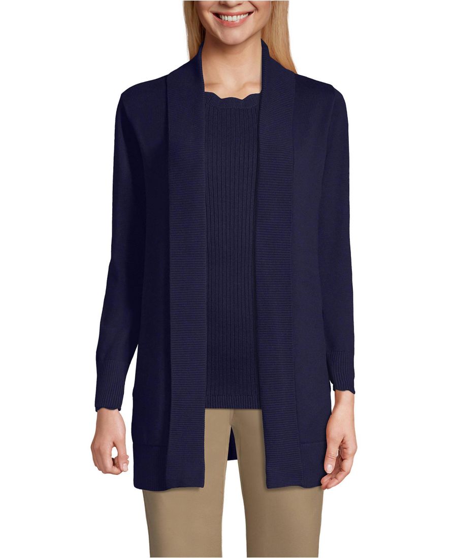

Женский кардиган из хлопка и модала с воротником-шалью Lands' End, True navy