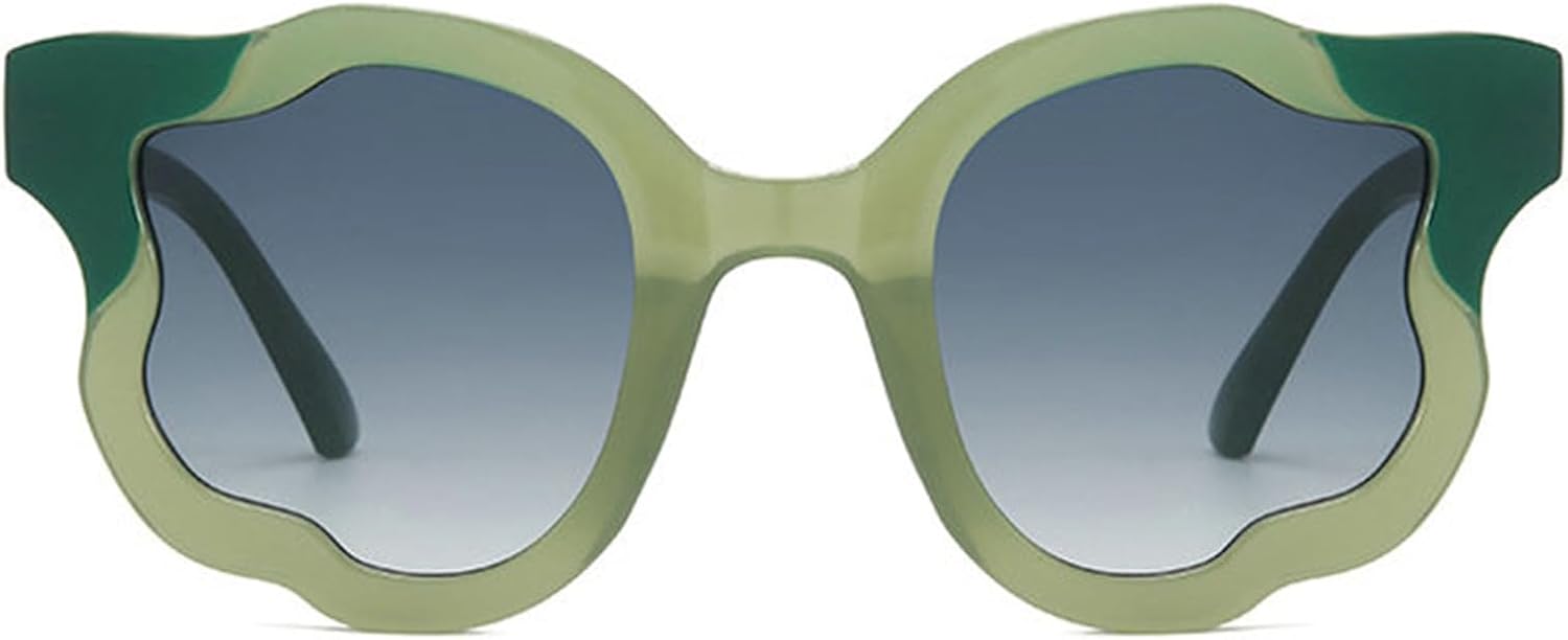 

Willochra Большие круглые панк-солнцезащитные очки для женщин в крупной оправе, 2024 год, роскошные очки с неровной волнообразной формой и цветочным рисунком, модель F28, Green