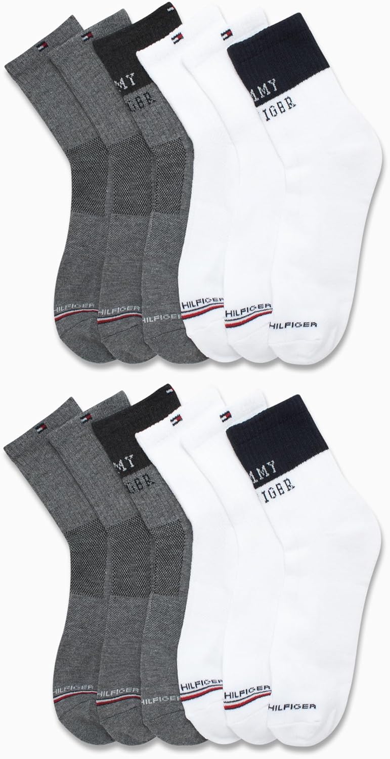 Мужские носки Tommy Hilfiger Quarter - 12 пар спортивных носков средней длины с эластичной амортизацией для мужчин (размеры: 7-12), White Grey — фото 3