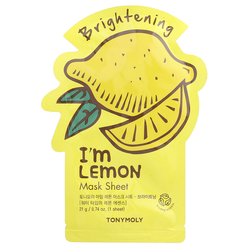 

TonyMoly, I'm Lemon, осветляющая тканевая маска, 1 шт., 21 г (0,74 унции)
