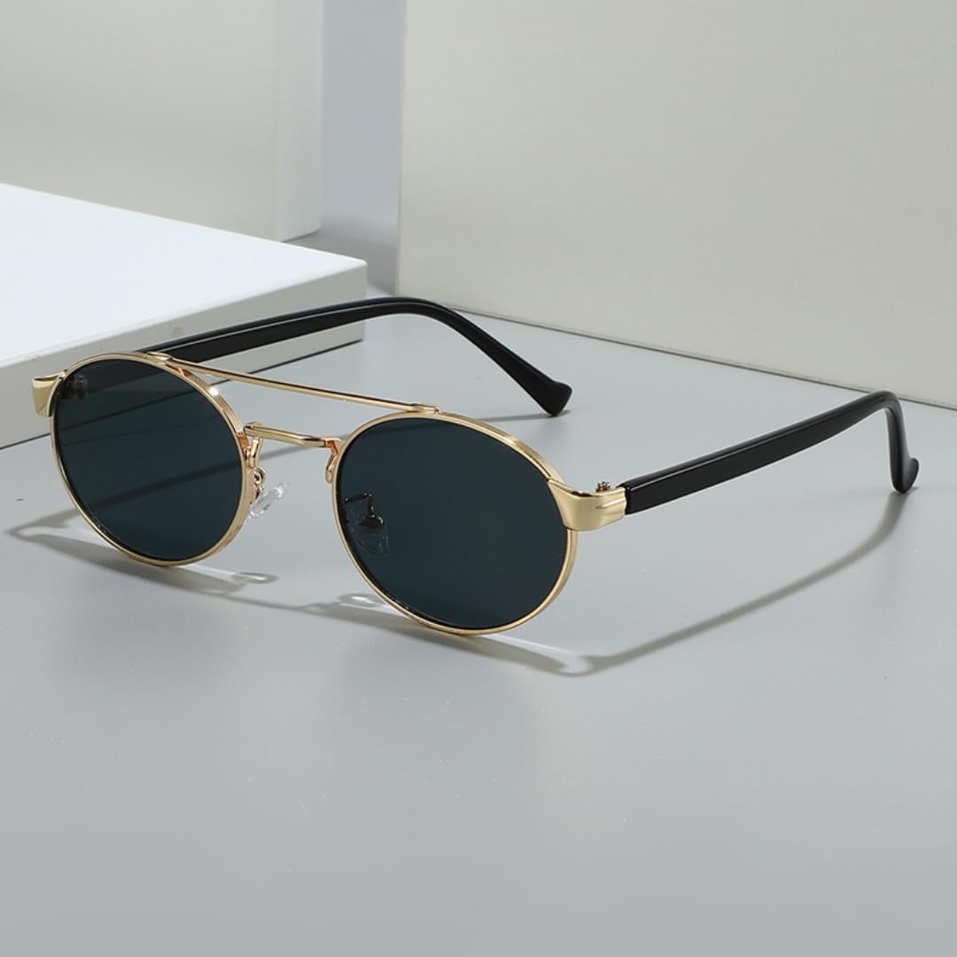 

Ретро металлические овальные солнцезащитные очки с двойной перемычкой для женщин, модные градиентные очки с защитой от УФ-излучения UV400 для мужчин, панк-очки, круглые очки UATXTAU, Black Gray Yellow
