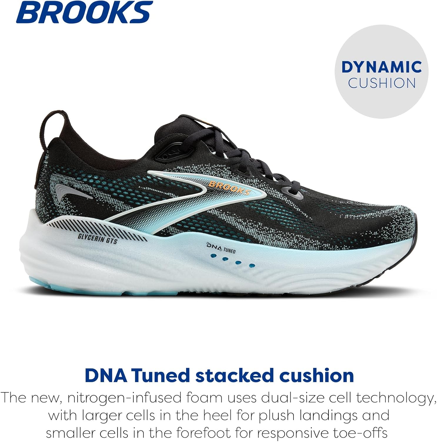 Мужские беговые кроссовки Brooks Glycerin GTS 22 с поддержкой, черный/оранжевый — фото 2