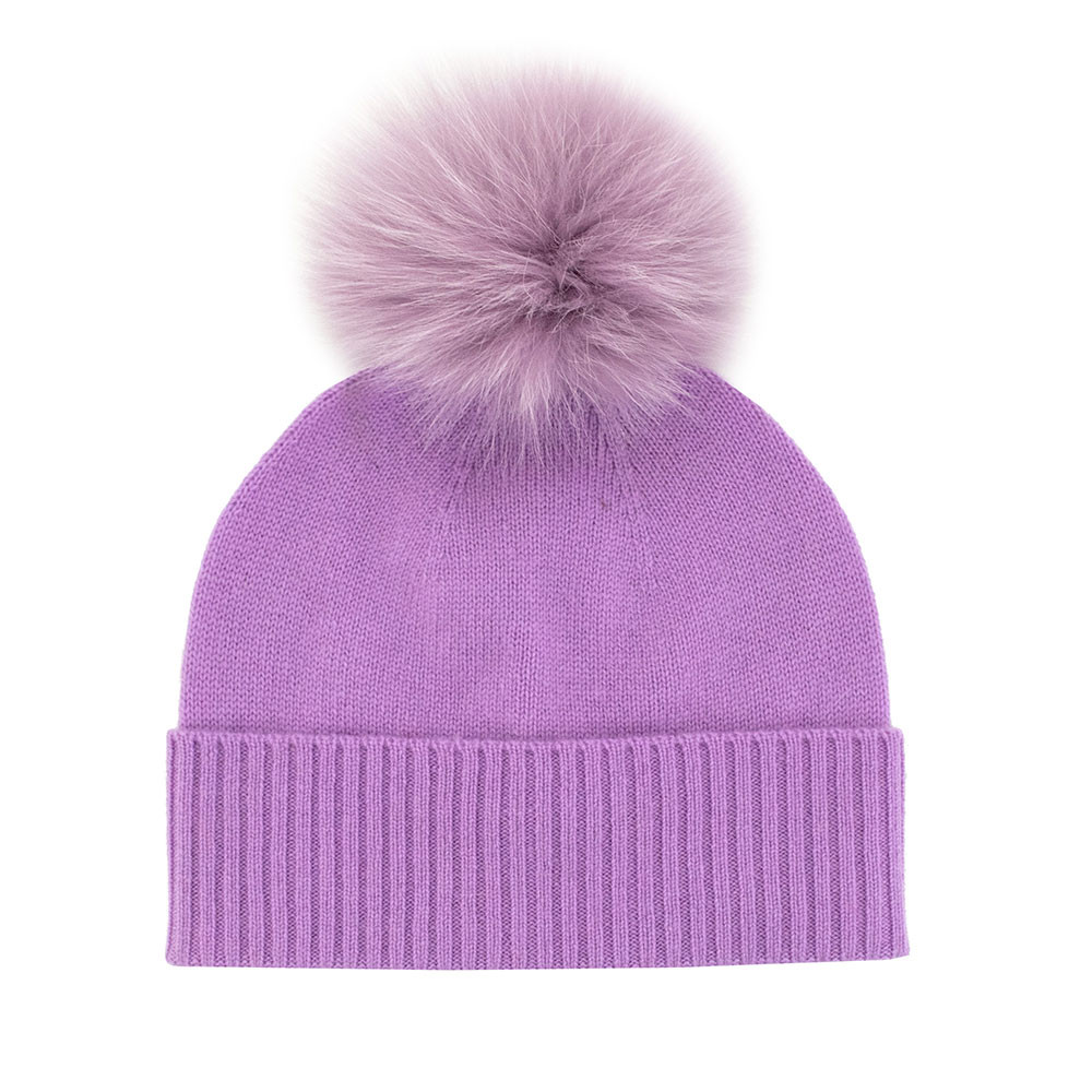 

Вязаная кашемировая шапка Peter Glenn с помпоном из натурального лисьего меха (женская), Lilac