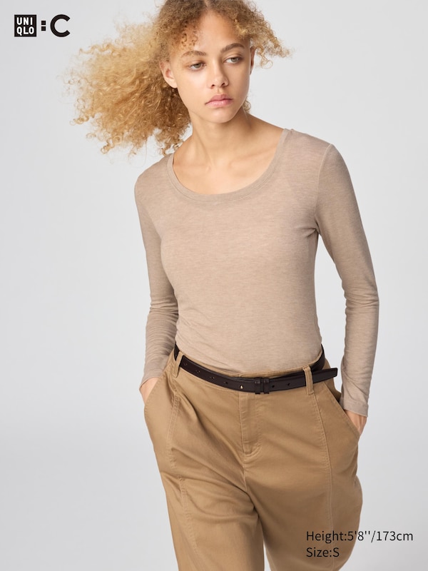 

Футболка HEATTECH Extra Warm с овальным вырезом Uniqlo, 32 beige