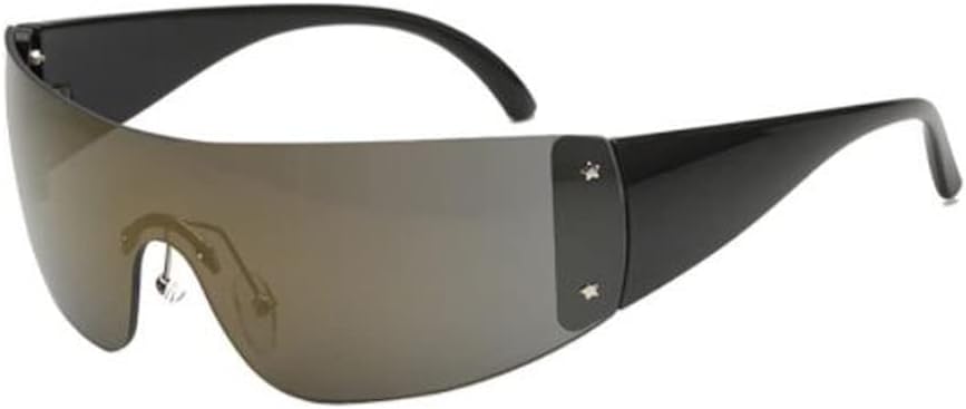 

Солнцезащитные очки One Piece с защитой от ультрафиолета, без оправы, футуристические солнцезащитные очки обтекаемой формы, стильные и декоративные солнцезащитные очки в стиле звезды PUB, Black Foot Gold Film