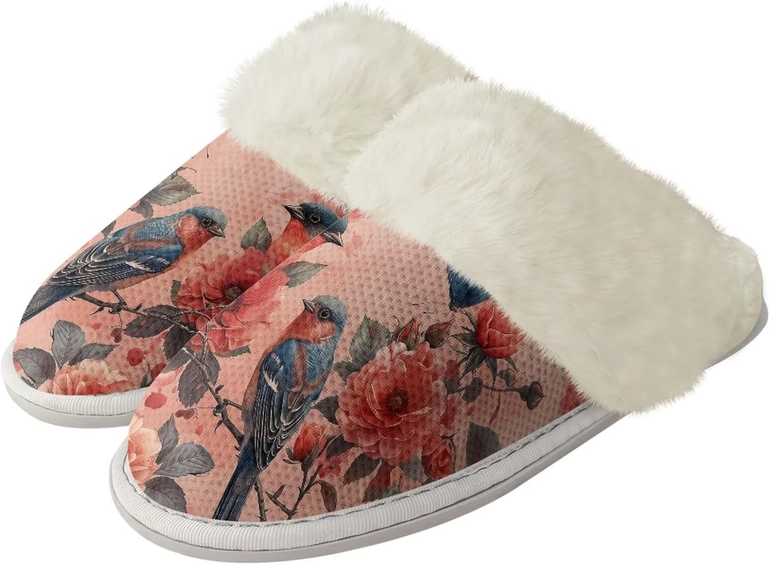 

Мягкие домашние тапочки для мужчин и женщин, зимние теплые хлопковые домашние тапочки, бесшумные, моющиеся, с нескользящей резиновой подошвой Watdotory, Floral Bird