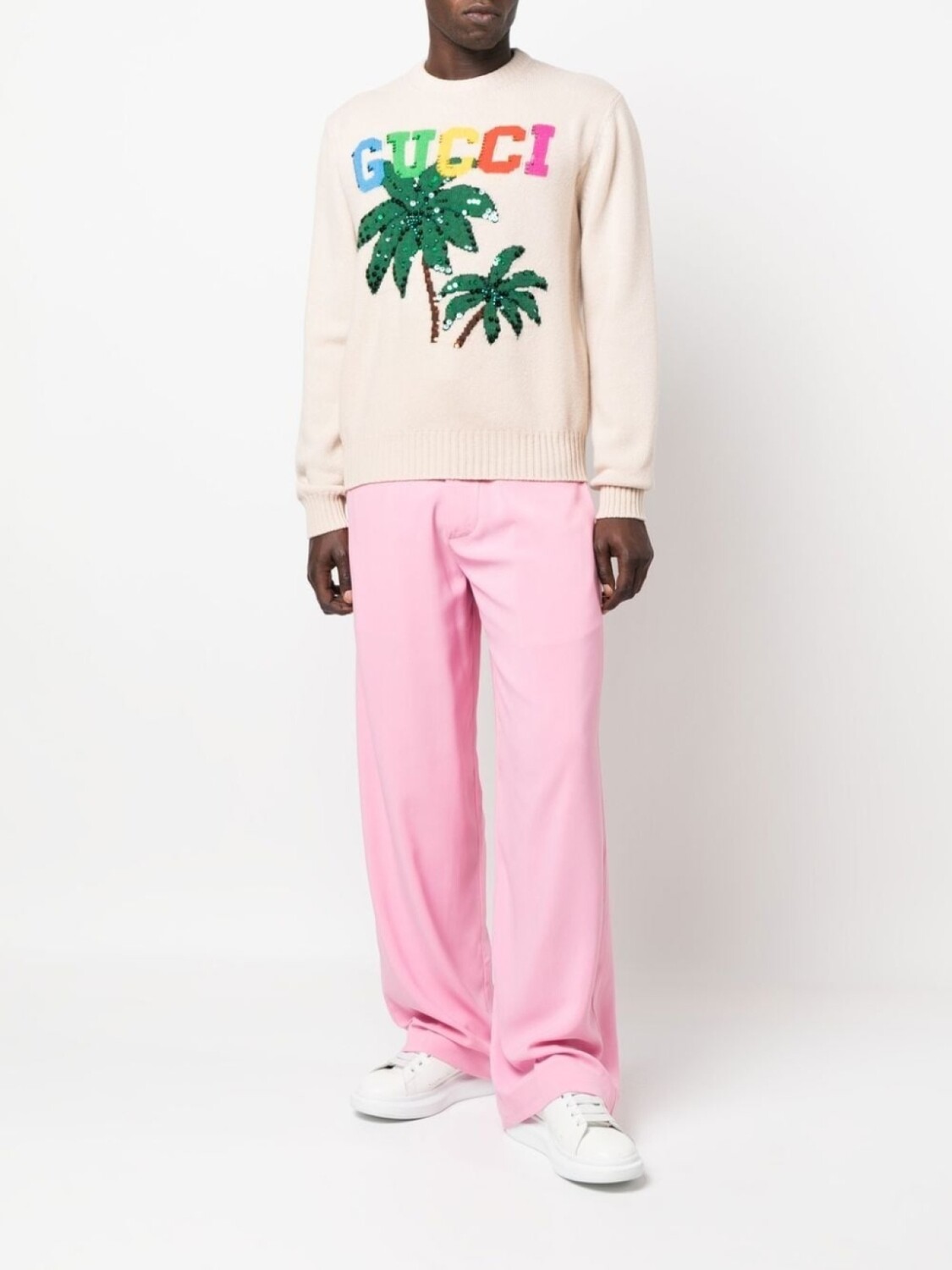 

Шерстяной джемпер с принтом Gucci, бежевый