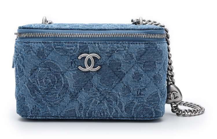 

CHANEL Кожаная джинсовая коробочная сумка косметичка через плечо кроссбоди для женщин в стиле трумпи вымытый синий