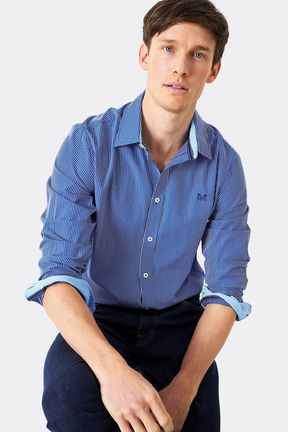 

Рубашка приталенного кроя из хлопка в полоску для Crew Clothing Crew Clothing Company, синий