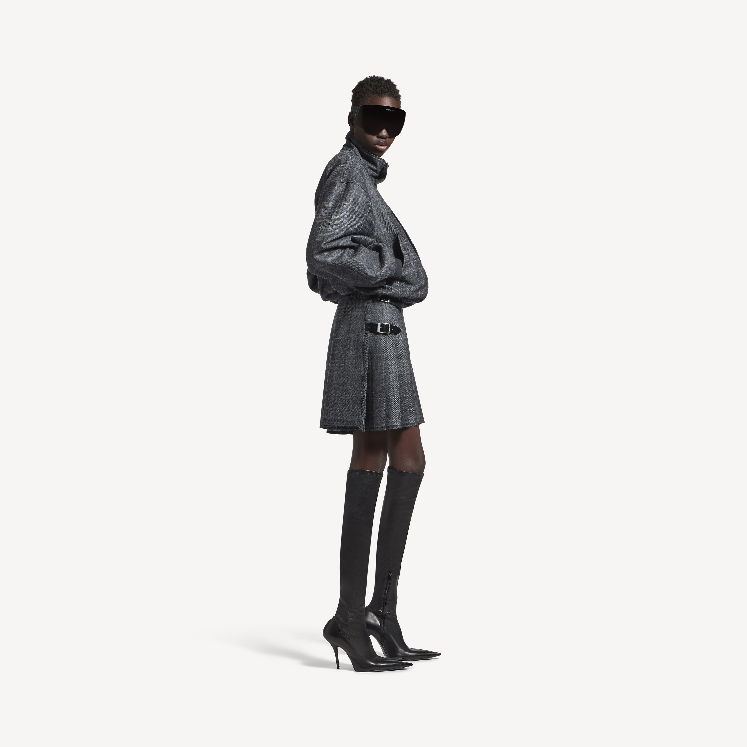 Женская серая плиссированная мини-юбка BALENCIAGA, серый — фото 2