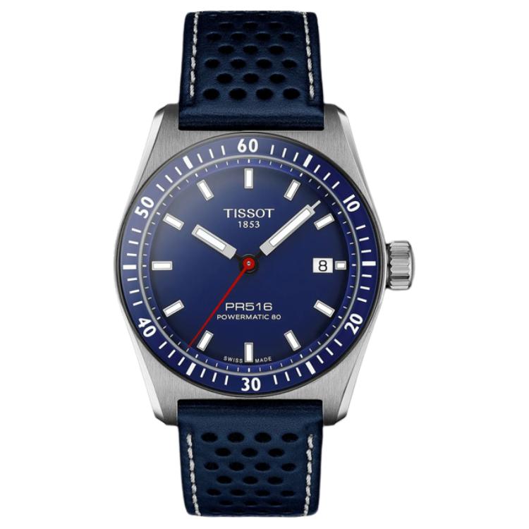 

TISSOT Часы PR516 Series Automatic Mechanical Movement Unisex Watch 38mm Blue Dial Stainless Steel Case Leather Strap, Blue Dial
