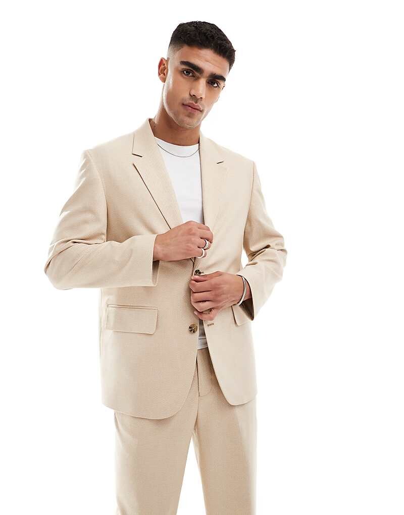 

ASOS DESIGN Wedding – свободный пиджак светло-коричневого цвета из тонкой фактурной ткани